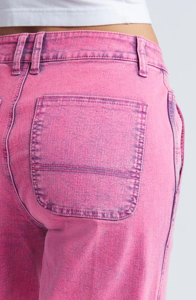 Shop 1822 Denim Acid Wash Paneled Wide Leg Carpenter Jeans In Rosabella