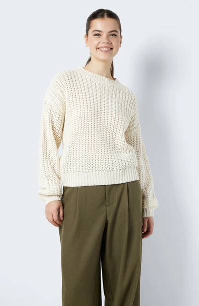 Shop Noisy May Charlie Chunky Crewneck Sweater In Eggnog