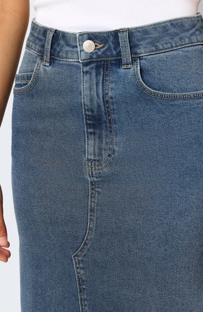 Shop Noisy May Kath Front Slit Denim Maxi Skirt In Medium Blue Denim