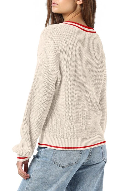 Shop Noisy May Tenny Stripe V-neck Sweater In Eggnog Stripes Flame