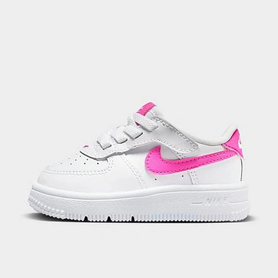 Shop Nike Kids' Toddler Force 1 Low Easyon Stretch Lace Casual Shoes (4c-7c) In White/laser Fuchsia