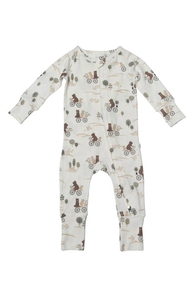 Shop Loulou Lollipop Bears Print Fitted One-piece Pajamas In Bears On Bikes