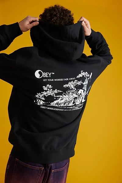 Shop Obey Let Your Worries Fade Full Zip Hoodie Sweatshirt In Black, Men's At Urban Outfitters