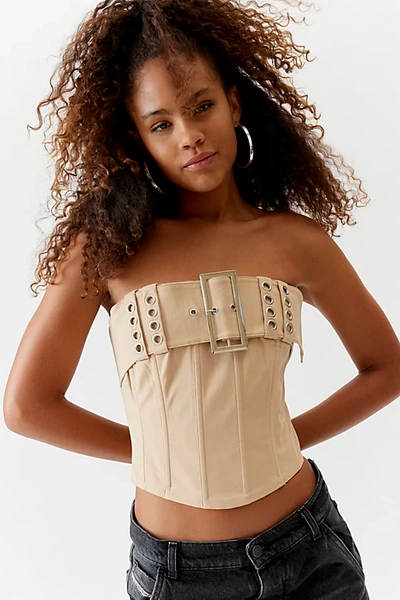 Shop By.dyln By. Dyln Kayla Buckle Corset Top In Neutral, Women's At Urban Outfitters