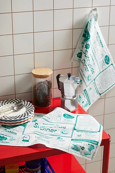 Shop Urban Outfitters Sunny Side Up Diner Tea Towel Set In Green/white At