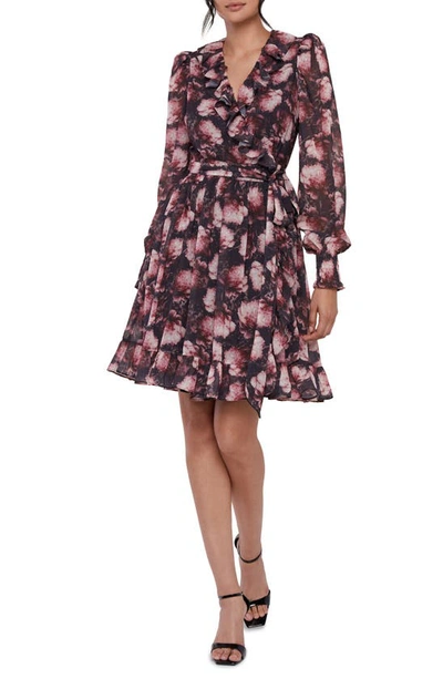 Shop Rachel Parcell Floral Long Sleeve Chiffon Wrap Dress In Black Floral Multi