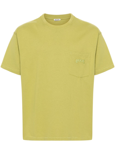 Shop Bode Green Logo-embroidered Cotton T-shirt