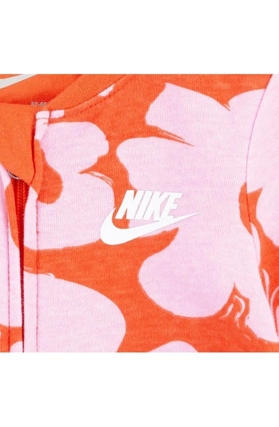 Shop Nike Floral Print Cotton Zip Footie In Picante Red