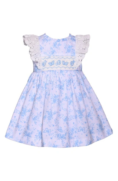 Shop Iris & Ivy Butterfly Floral Smocked Ruffle Toile Dress & Bloomers Set In Blue