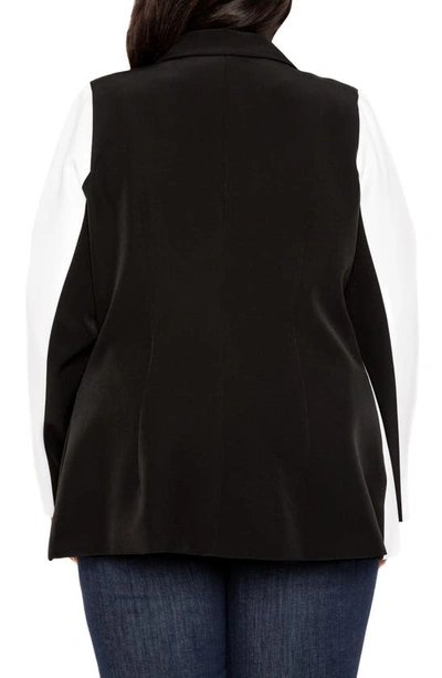 Buxom Couture Plus Size Contrast Double Breasted Blazer In Black White