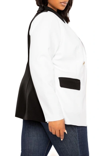 Buxom Couture Plus Size Contrast Double Breasted Blazer In Black White