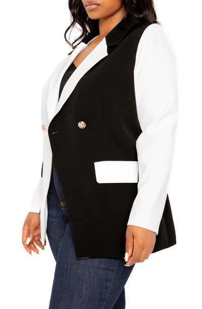 Buxom Couture Plus Size Contrast Double Breasted Blazer In Black White