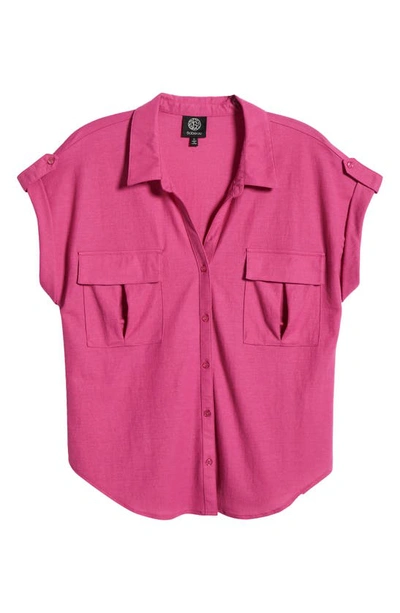 Shop Bobeau Utility Short Sleeve Button-up Shirt In Fuchsia