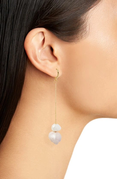 Shop Miju Tides Linear Drop Huggie Hoop Earrings In Gold/pearl