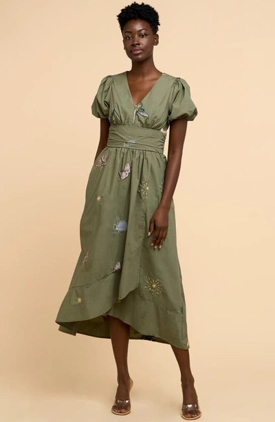 Shop Ciebon Arya Embroidered Cotton Maxi Dress In Sage