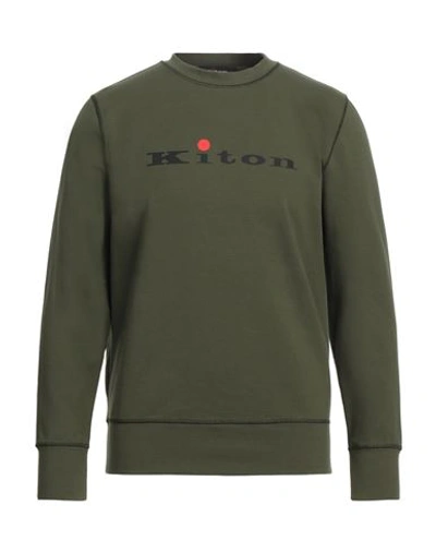 Shop Kiton Man Sweatshirt Military Green Size S Cotton, Elastane