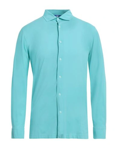 Shop Kired Man Shirt Turquoise Size 46 Cotton In Blue