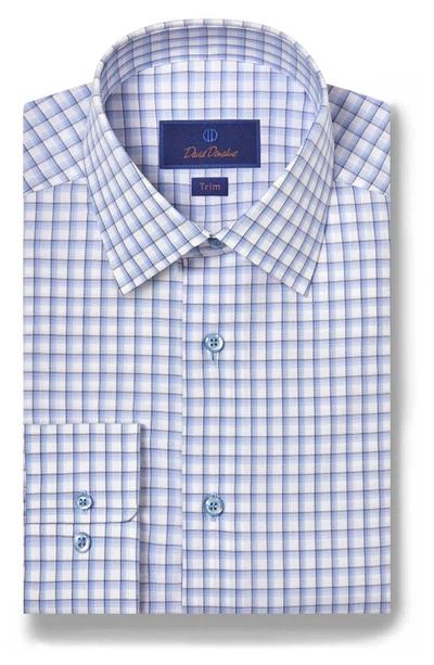 Shop David Donahue Trim Fit Dobby Check Cotton Dress Shirt In White/ Blue