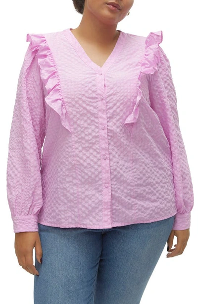 Shop Vero Moda Curve Cira Ruffle Shoulder Button-up Shirt In Pastel Lavender