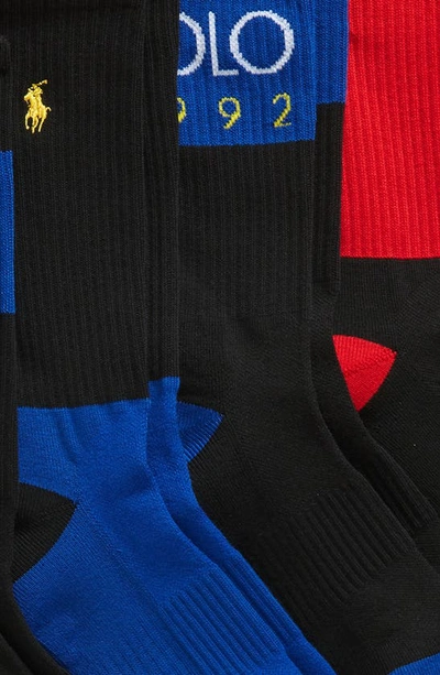 Shop Polo Ralph Lauren 1992 Assorted 6-pack Crew Socks In Black Assorted