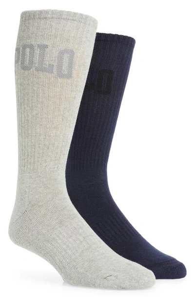 Shop Polo Ralph Lauren Assorted 2-pack Tall Crew Socks In Blue/ Grey Multi