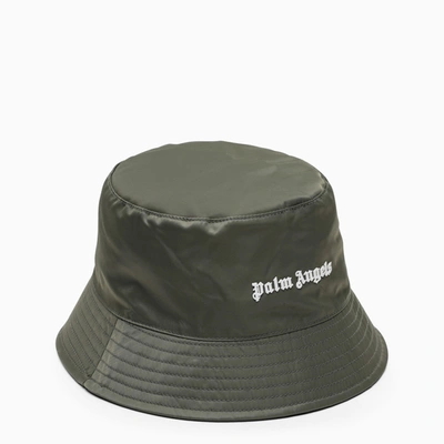 Shop Palm Angels Military Green Logo Print Bucket Hat