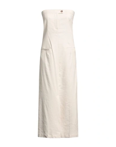 Shop Alysi Woman Midi Dress Cream Size 4 Linen, Viscose, Elastane In White