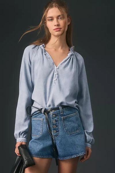 Shop Cloth & Stone Long-sleeve Raglan Blouse In Blue
