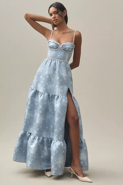 Shop V. Chapman Lucetta Corset Tiered Maxi Dress In Blue