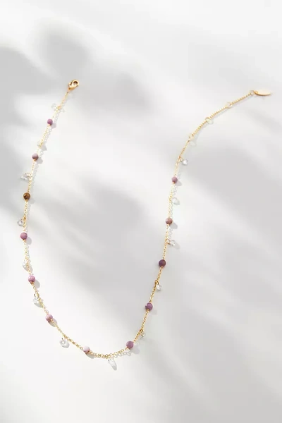 Shop By Anthropologie Gold-plated Dangle Stone Necklace In Purple