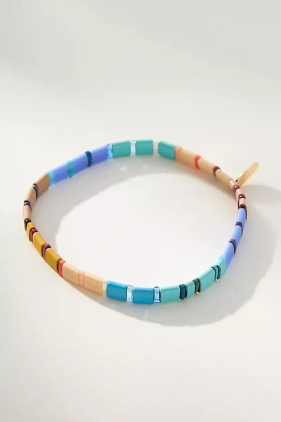 Shop Anthropologie Colorful Beaded Chicklet Bracelet In Blue