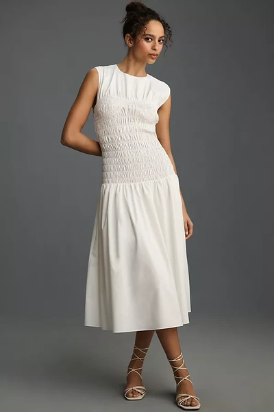 Shop Mare Mare X Anthropologie Sleeveless Smocked Midi Dress In White
