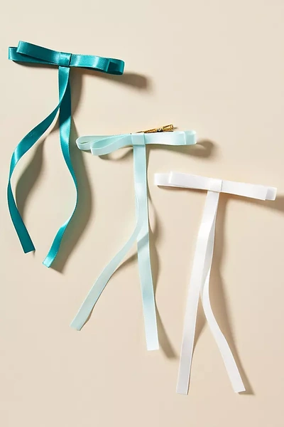 Shop By Anthropologie Small Skinny Hair Bows, Set Of 3 In Mint