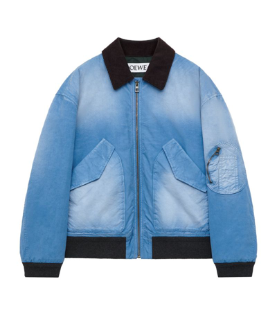 Shop Loewe Cotton Bomber Jacket In Blue