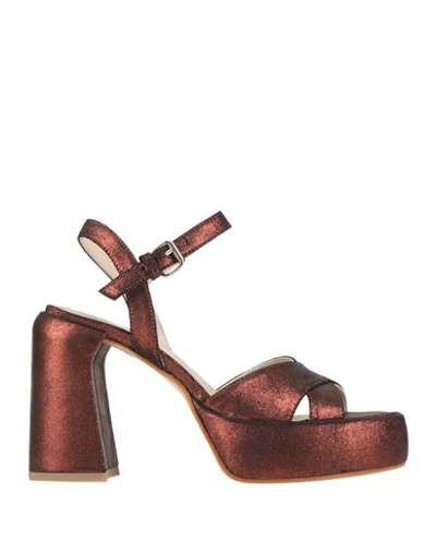Shop Elena Iachi Woman Sandals Cocoa Size 7.5 Leather In Brown