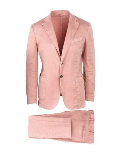 Shop Santaniello Man Suit Pastel Pink Size 40 Linen, Cotton, Elastane
