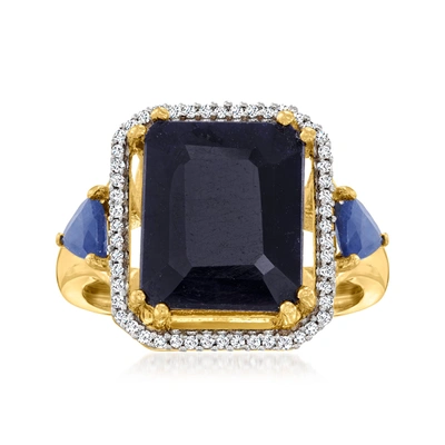Ross-simons Sapphire 3-stone Ring With . Diamonds In 18kt Gold Over Sterling In Black