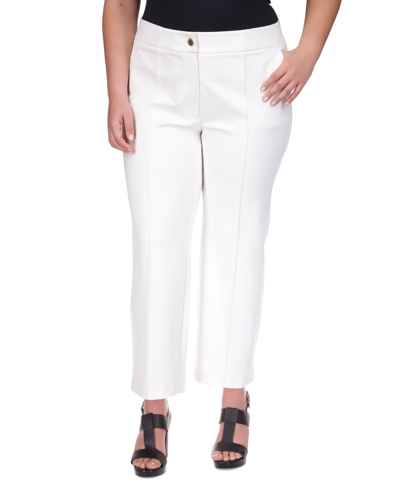 Shop Michael Kors Michael  Plus Size High-rise Ponte Pintuck Pants In White