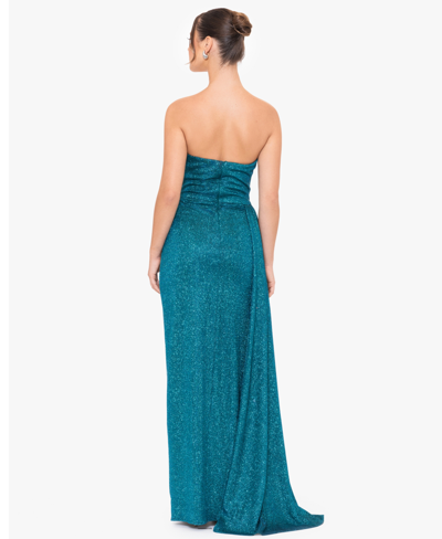 Shop Blondie Nites Juniors' Glittered Ruched Strapless Gown In Teal