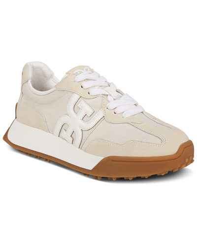 Shop Sam Edelman Women's Langley Emblem Lace-up Trainer Sneakers In Off White Suede