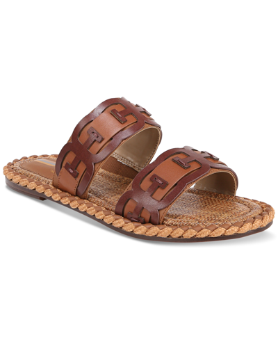 Shop Sam Edelman Tatum Overlay Detail Double Band Flat Sandals In Maple Bourbon,rich Cognac