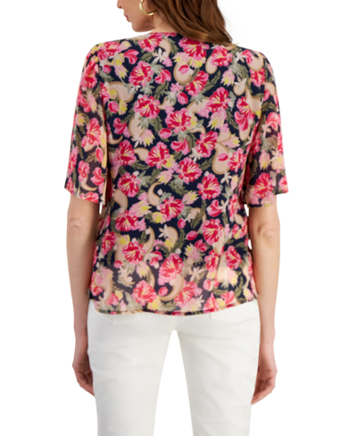 Shop Jm Collection Women's Short Flutter-sleeve Necklace Top, Created For Macy's In Intrepid Blue Combo