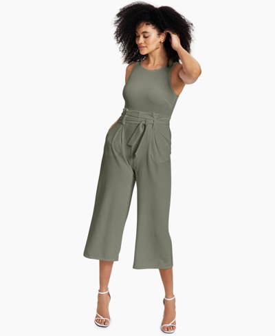 Shop Bar Iii Petite Belted Sleeveless Jumpsuit, Created For Macy's In Dusty Olive