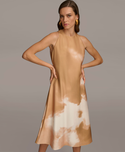 Shop Donna Karan Women's Halter-neck Sleeveless Midi Dress In Nude Multi