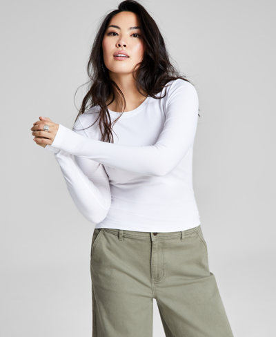Shop And Now This Women's Long-sleeve Seamless Crewneck Top, Created For Macy's In White