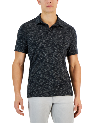 Shop Alfani Alfatech Short Sleeve Marled Polo Shirt, Created For Macy's In Deep Black