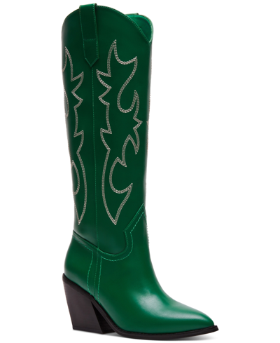 Shop Madden Girl Arizona Knee High Cowboy Boots In Green Smooth