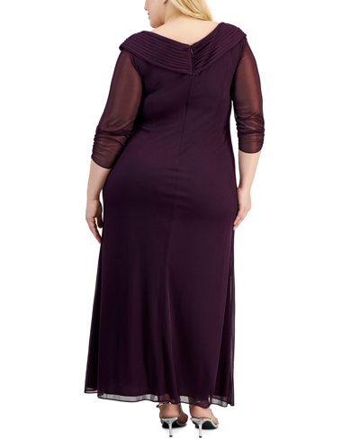 Shop Alex Evenings Plus Size Portrait-collar Side-ruched A-line Dress In Eggplant