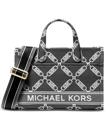 Shop Michael Kors Michael  Empire Logo Gigi Small East West Messenger Bag In Black,optic White