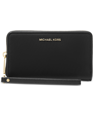 Shop Michael Kors Michael  Jet Set Large Flat Multifunction Phone Case In Black